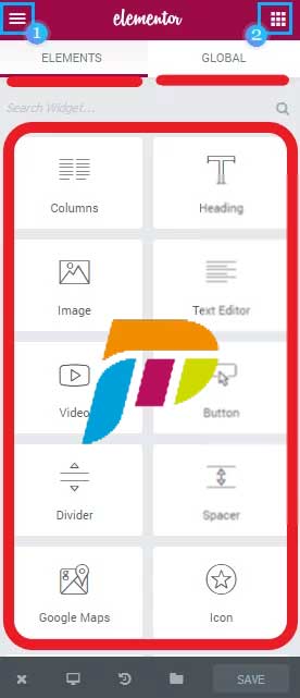 صفحه ویرایشگر Elementor